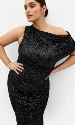 Sequin Star Off Shoulder Maxi Dress - black
