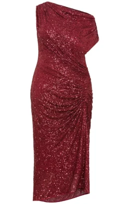 Sequin Star Off Shoulder Maxi Dress - berry