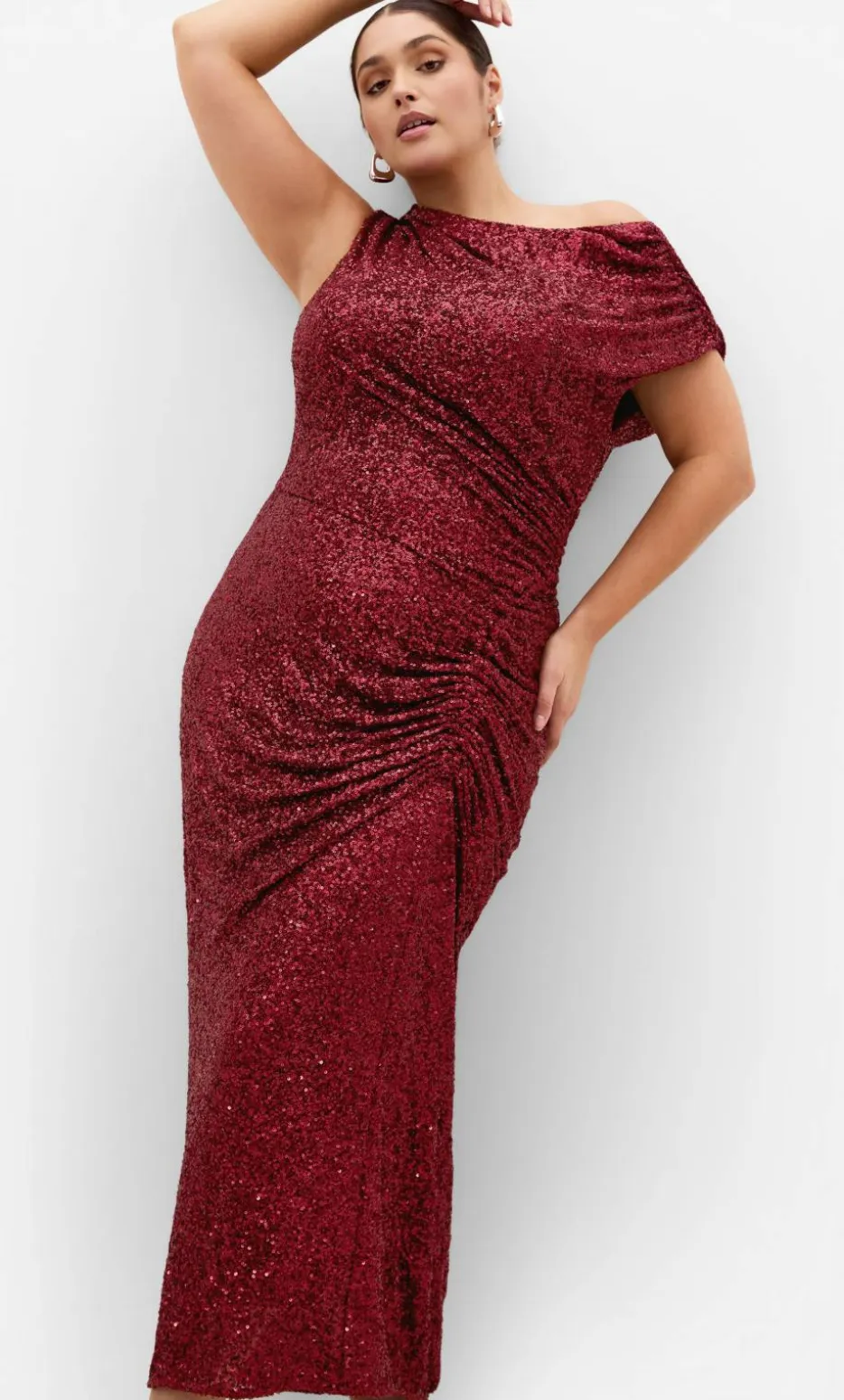 Sequin Star Off Shoulder Maxi Dress - berry