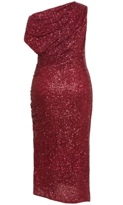 Sequin Star Off Shoulder Maxi Dress - berry