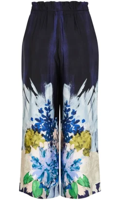 Shania Dahlia Print Wide Leg Pant - navy