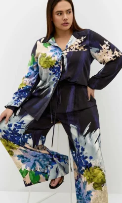 Shania Dahlia Print Wide Leg Pant - navy