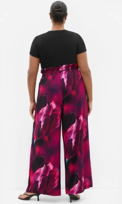 Shania Vivid Print Wide Leg Pant - deep plum