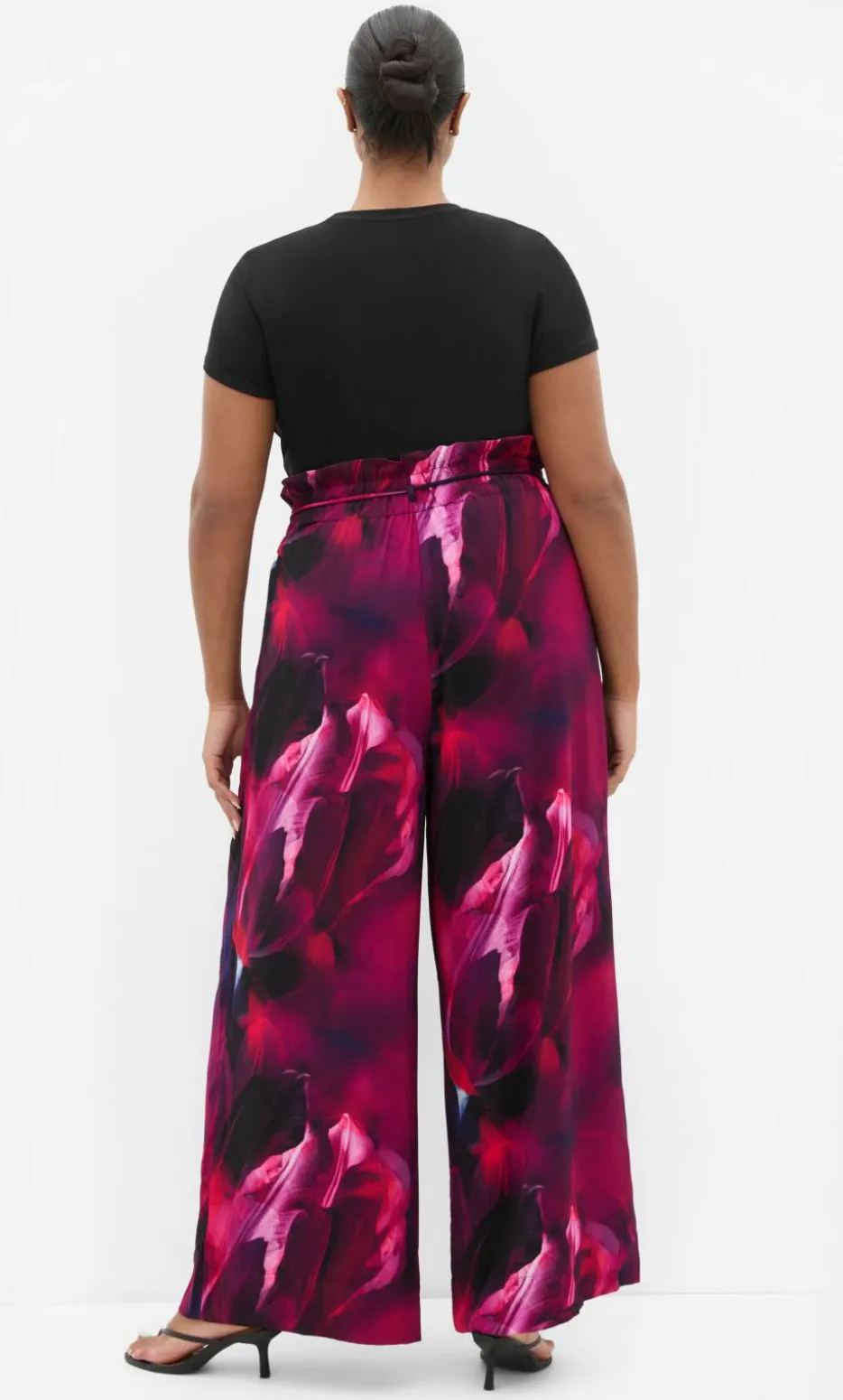 Shania Vivid Print Wide Leg Pant - deep plum
