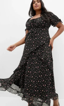 Shayla Ditsy Print Maxi Dress - black