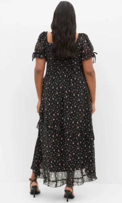 Shayla Ditsy Print Maxi Dress - black