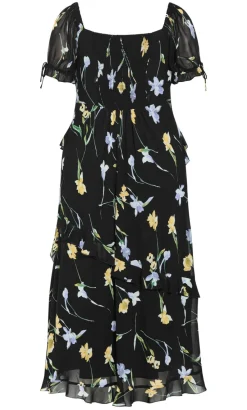 Shayla Petal Print Maxi Dress - black