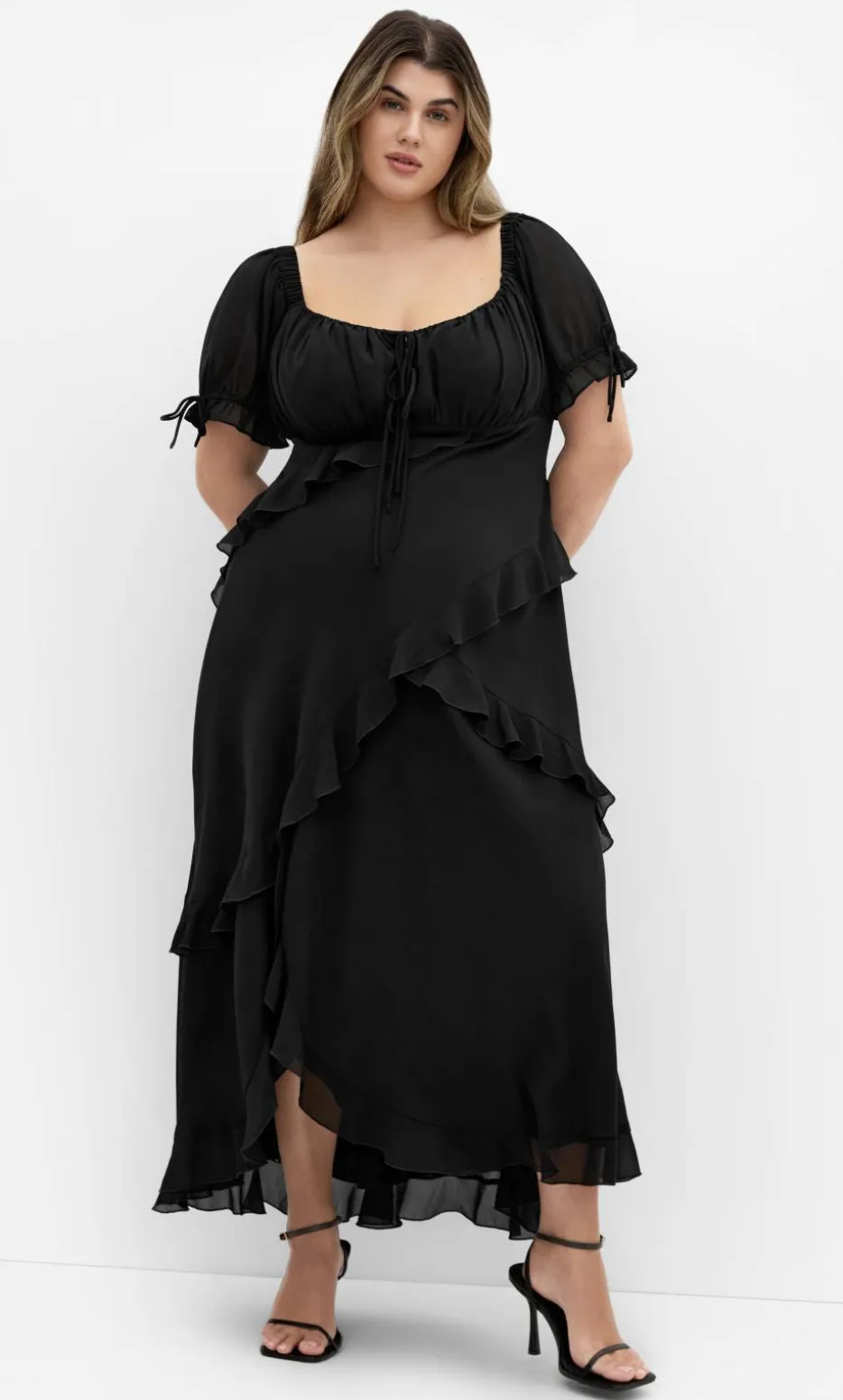 Shayla Ruffle Maxi Dress - black
