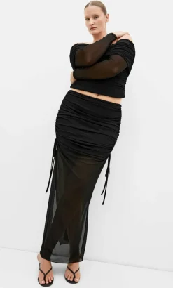 Shelly Side Tie Mesh Skirt - black