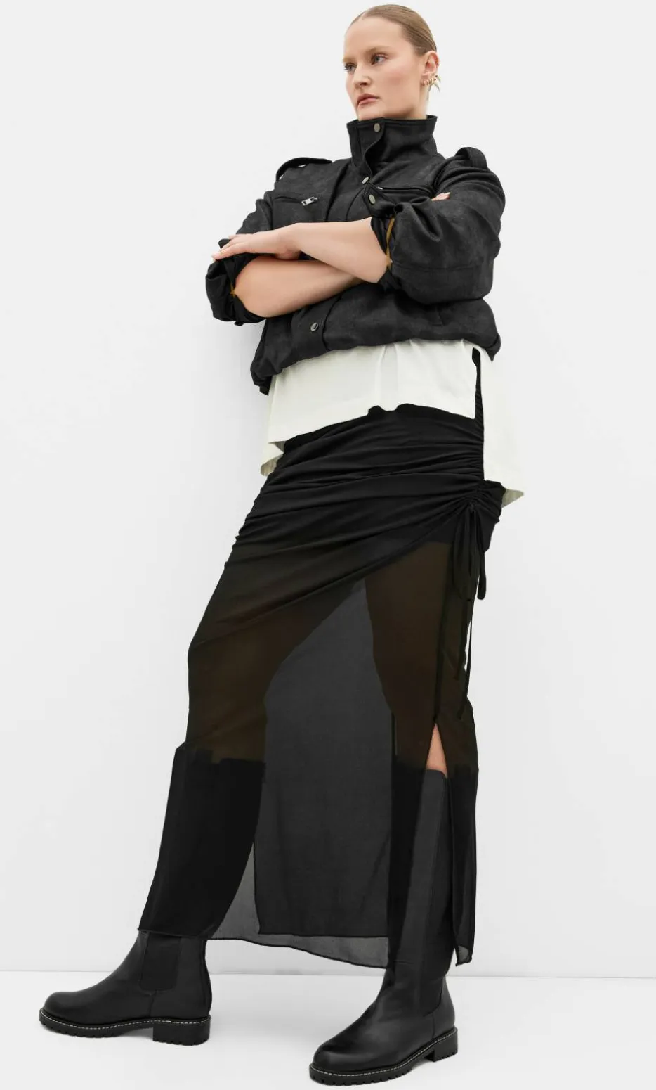 Shelly Side Tie Mesh Skirt - black