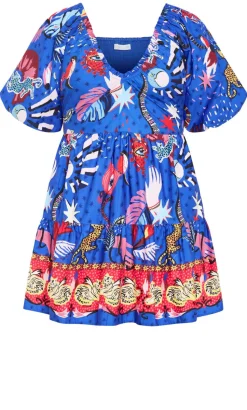 Simona Print Puff Sleeve Mini Dress - blue