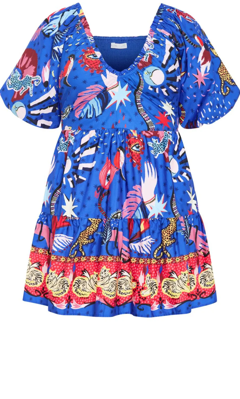 Simona Print Puff Sleeve Mini Dress - blue
