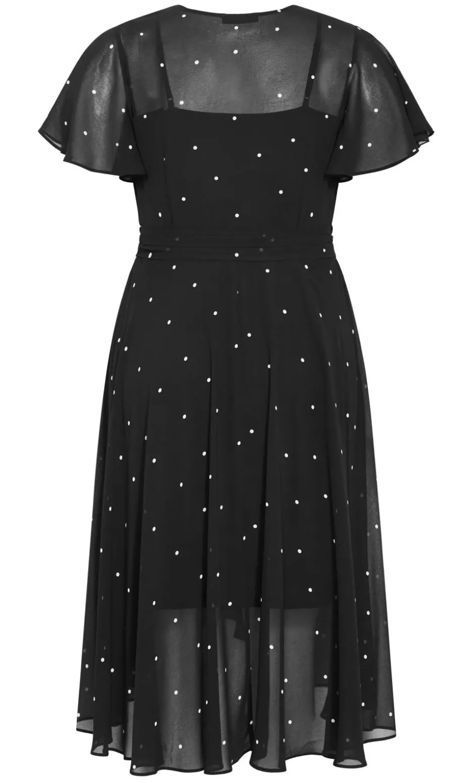 Spot Frill Sleeve Wrap Midi Dress - black