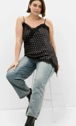 Spot Lace Trim Cami - dark chocolate