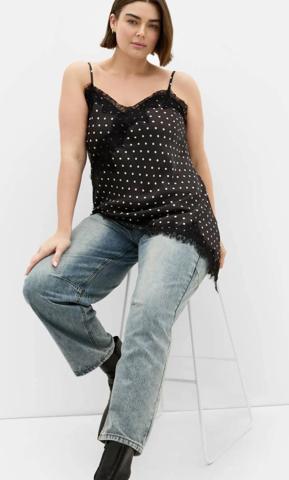Spot Lace Trim Cami - dark chocolate