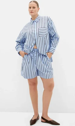 Stassi Stripe Cotton Shirt - baby blue