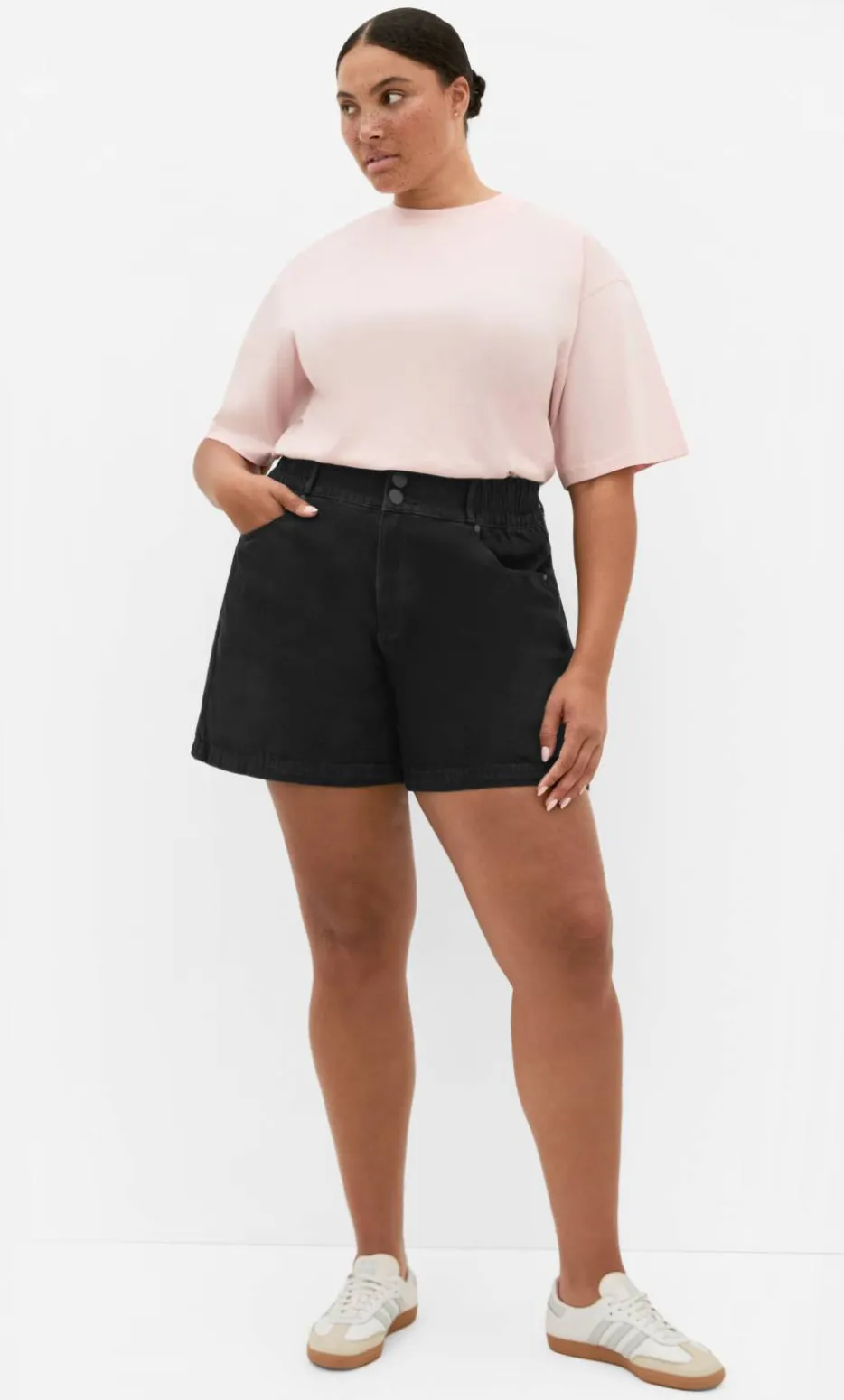 Stretch Waist Denim Short - black