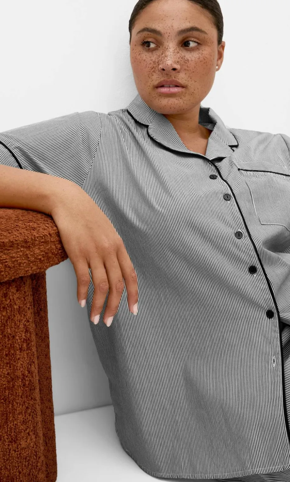 Stripe Cotton Pyjama Shirt - charcoal