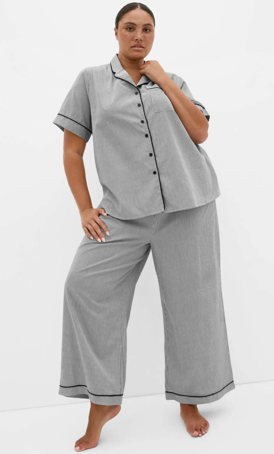 Stripe Cotton Pyjama Shirt - charcoal