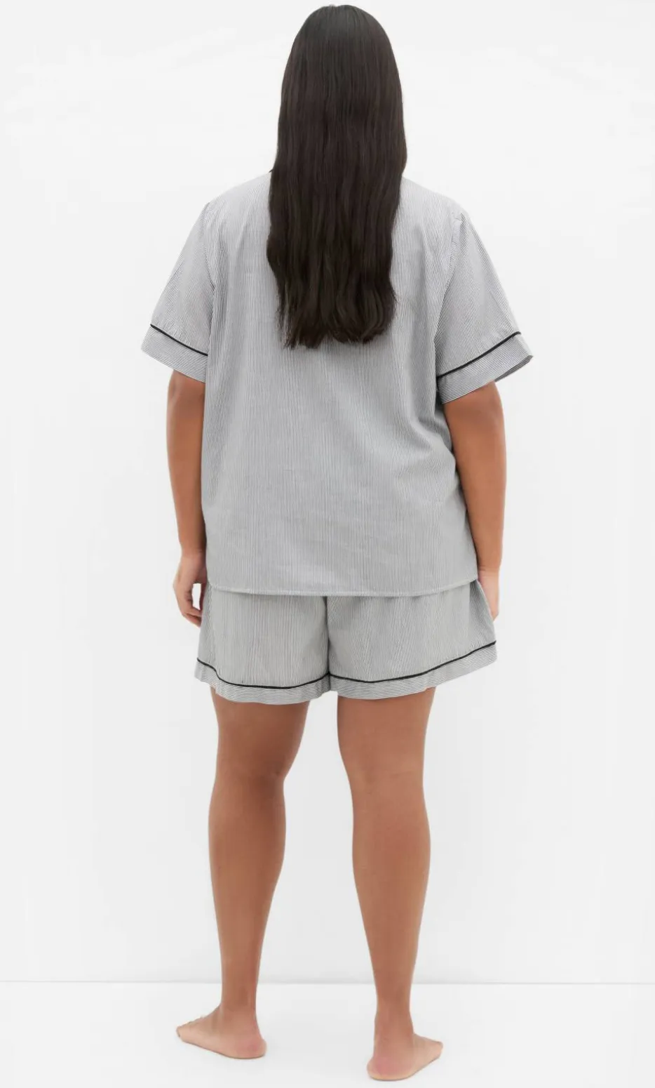 Stripe Cotton Pyjama Short - charcoal