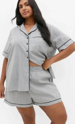 Stripe Cotton Pyjama Short - charcoal