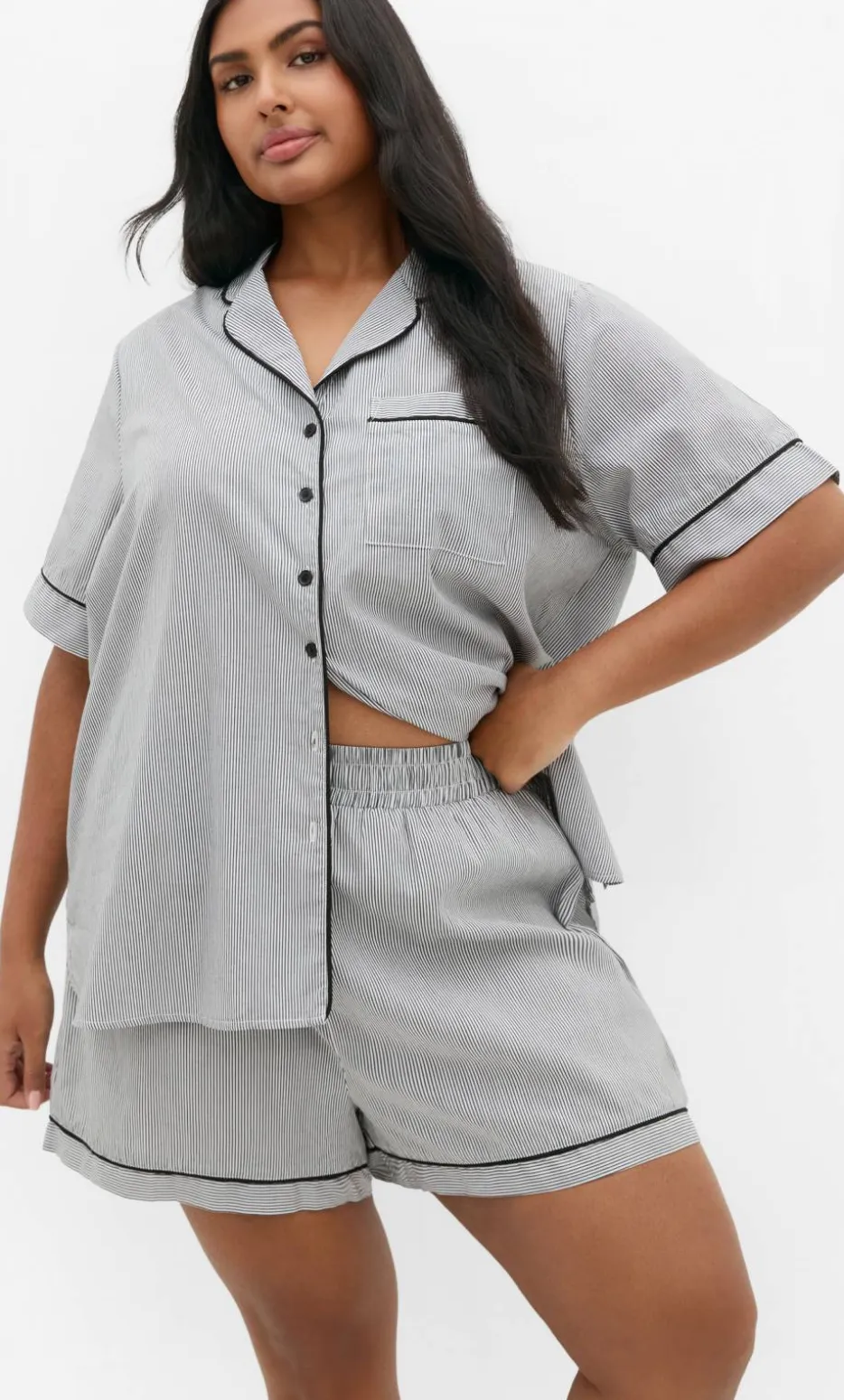Stripe Cotton Pyjama Short - charcoal