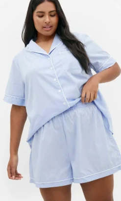 Stripe Cotton Pyjama Short - sky blue