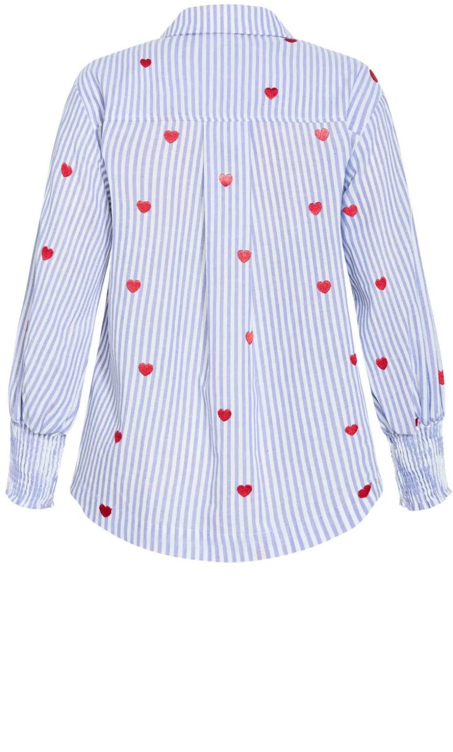 Stripe Heart Print Cotton Shirt - blue