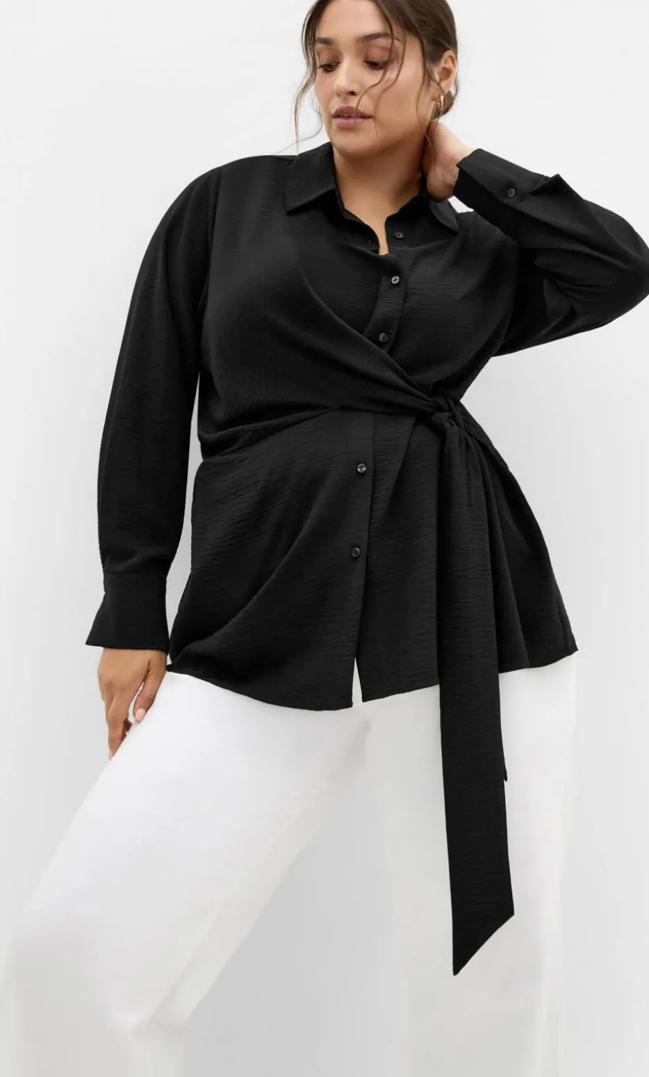 Telia Side Tie Shirt - black
