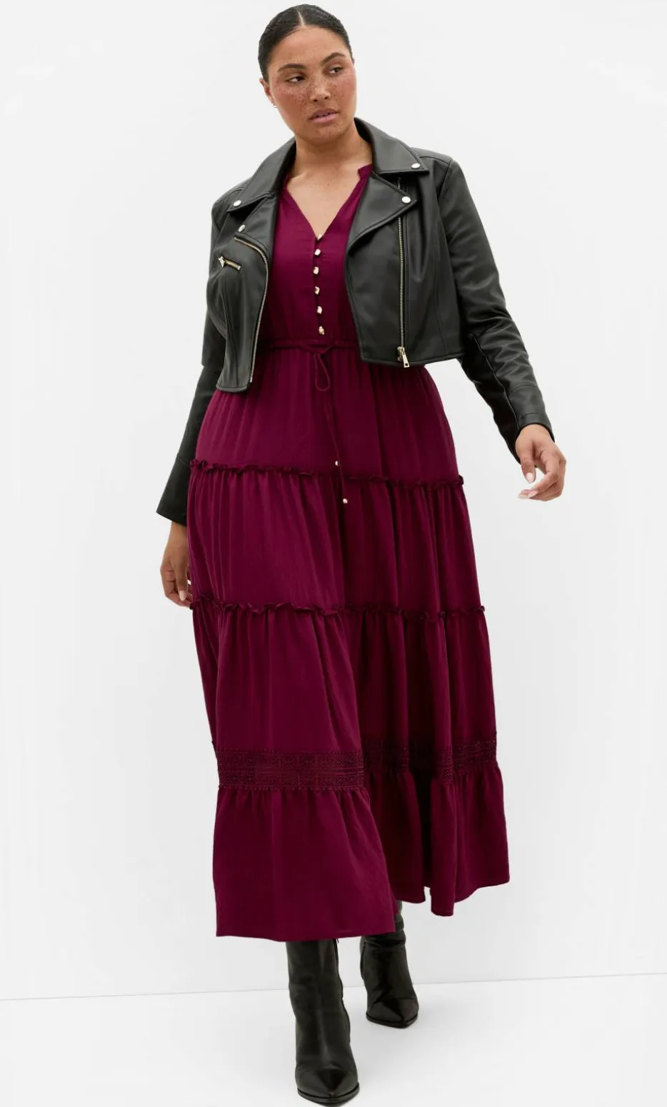 Tiana Tier Maxi Dress - berry