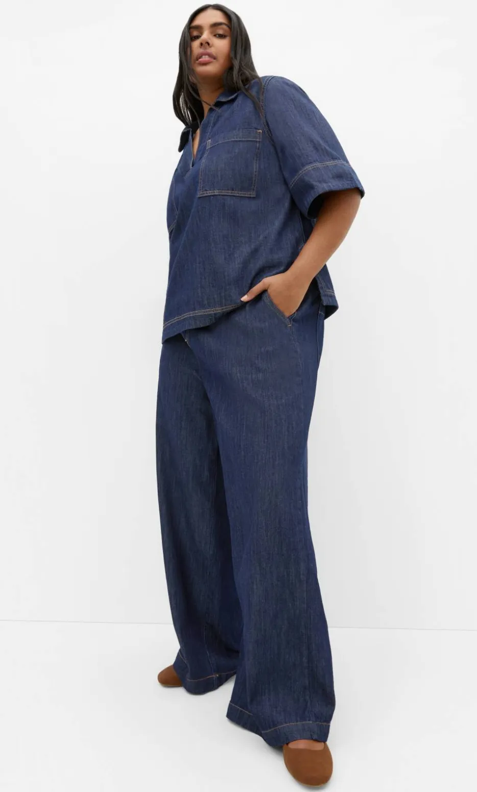 Tia Pocket Denim Shirt - dark wash