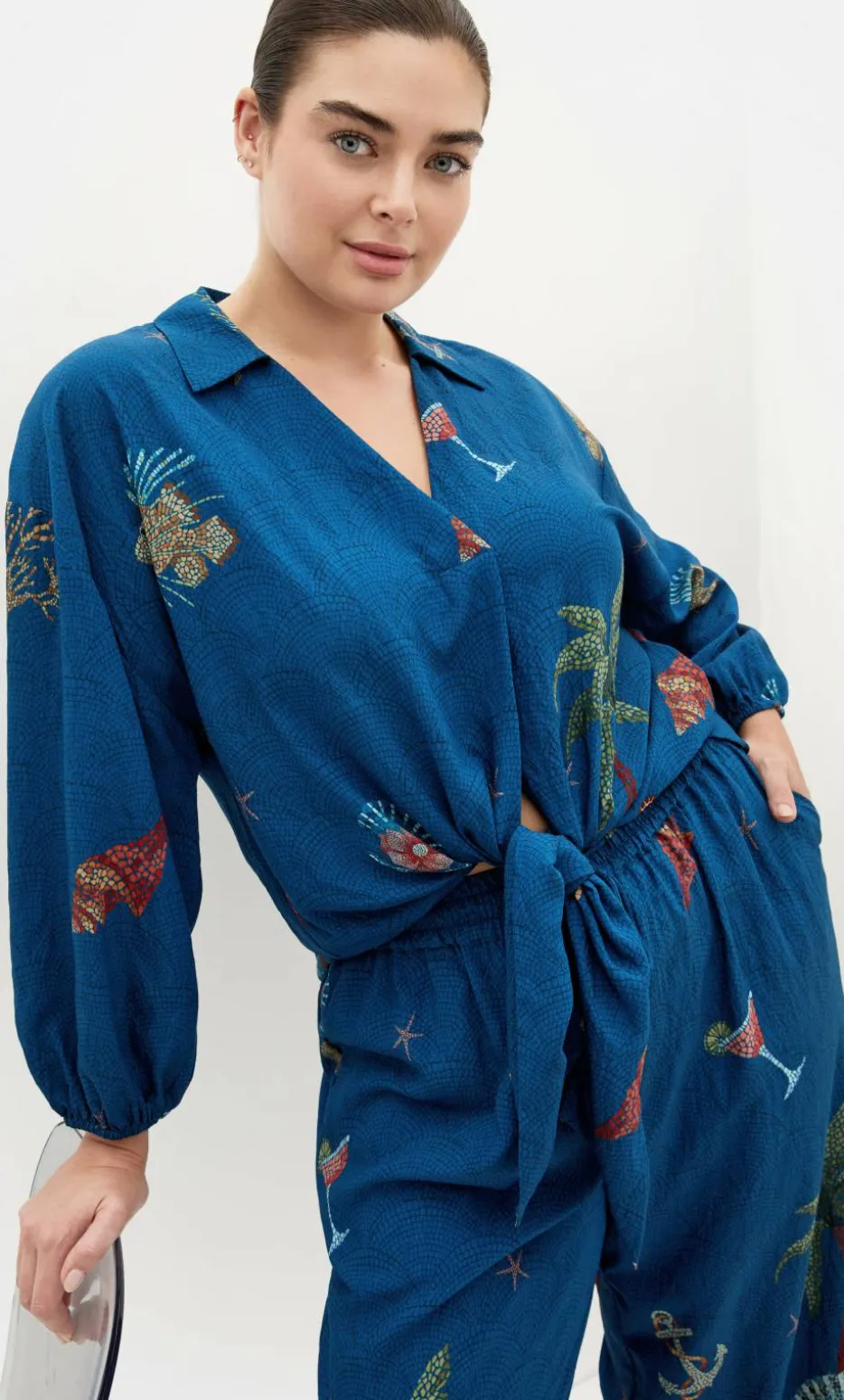 Tia Sea Print Shirt - marine navy