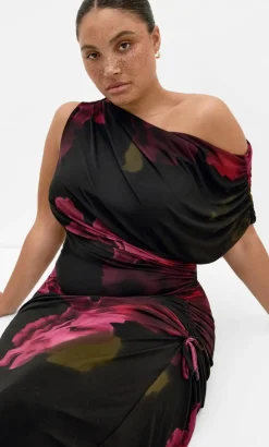 Vivid Mesh Garden Print Maxi Dress - black