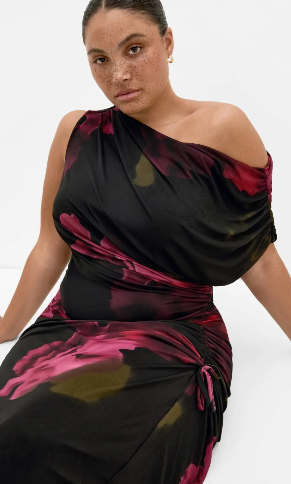 Vivid Mesh Garden Print Maxi Dress - black