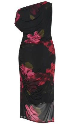 Vivid Mesh Garden Print Maxi Dress - black