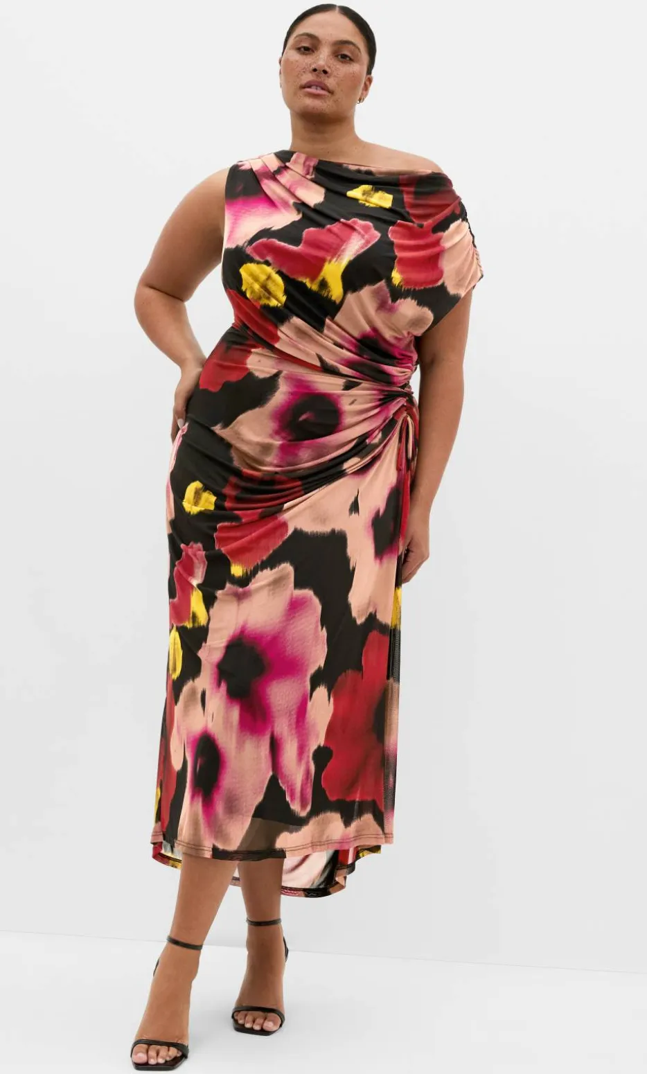 Vivid Mesh Haze Print Maxi Dress - berry