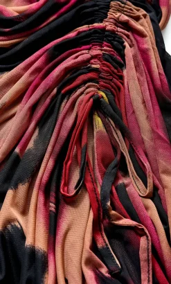 Vivid Mesh Haze Print Maxi Dress - berry