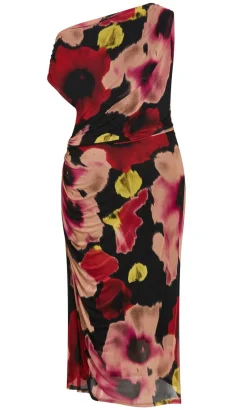 Vivid Mesh Haze Print Maxi Dress - berry