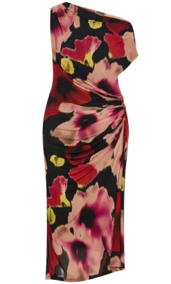 Vivid Mesh Haze Print Maxi Dress - berry