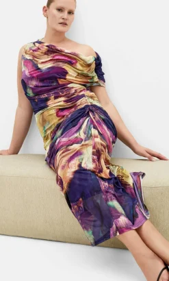 Vivid Mesh Swirl Print Maxi Dress - deep purple