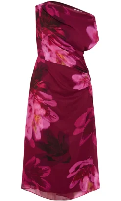 Vivid Print Maxi Dress - raspberry
