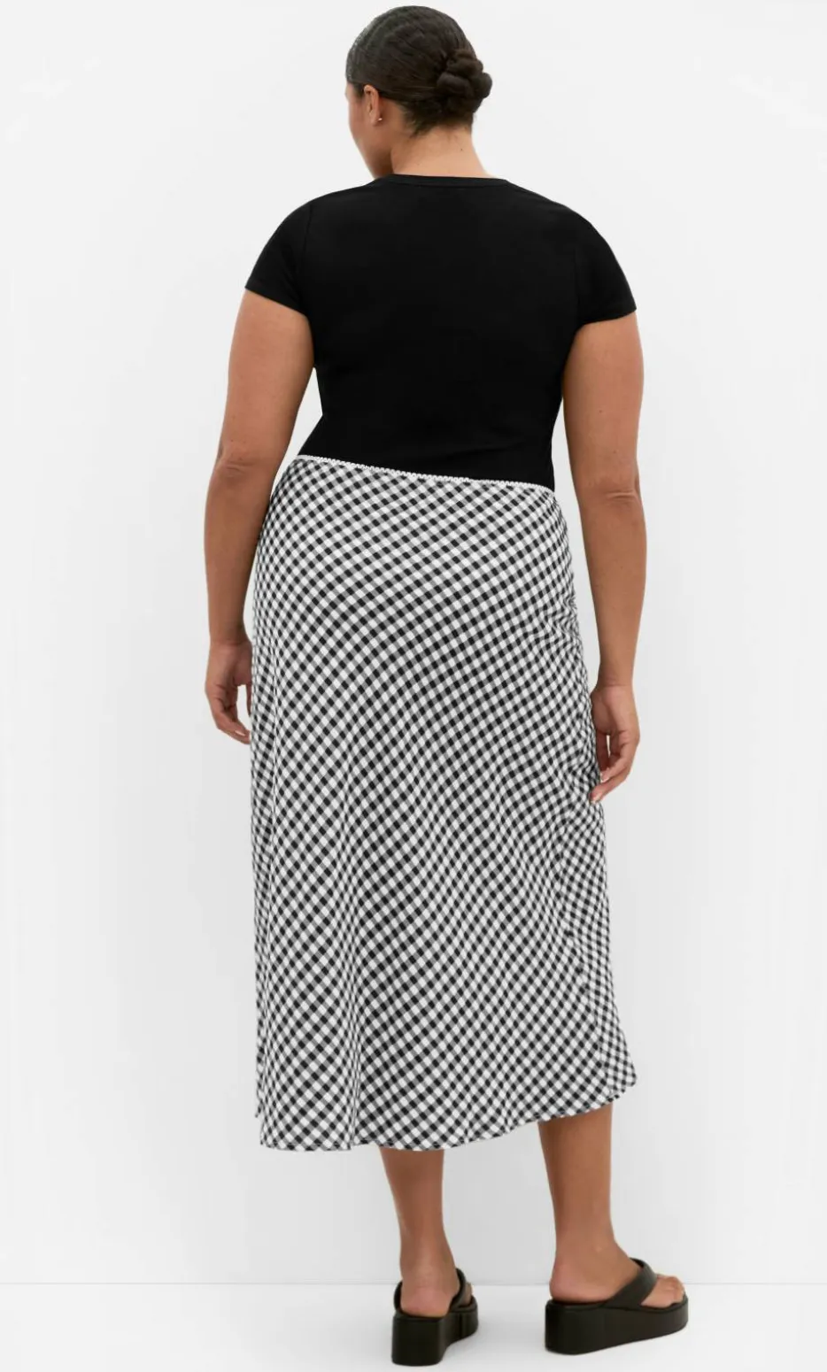 Western Gingham Midi Skirt - black