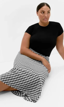 Western Gingham Midi Skirt - black