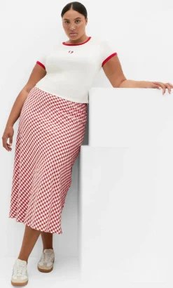 Western Gingham Midi Skirt - rust