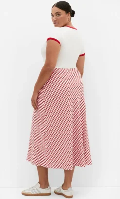Western Gingham Midi Skirt - rust