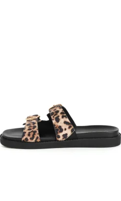 WIDE FIT Casey Leopard Print Slide - stone