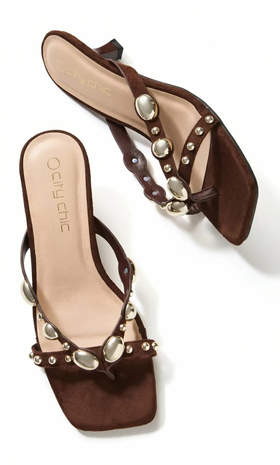 WIDE FIT Elara Stud Kitten Heel - chocolate