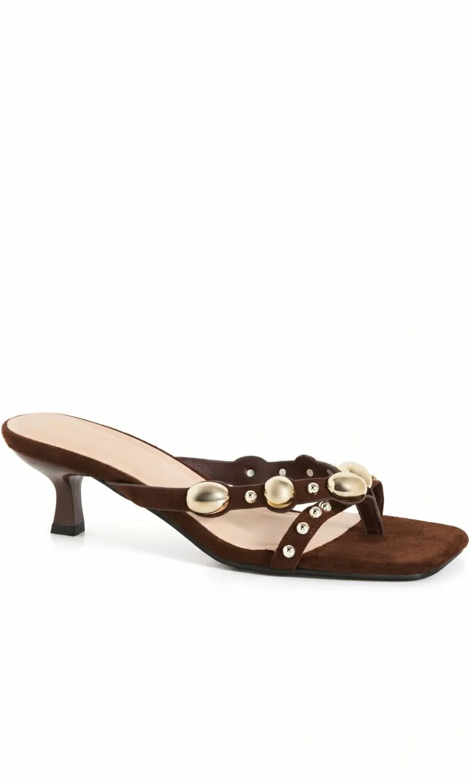 WIDE FIT Elara Stud Kitten Heel - chocolate