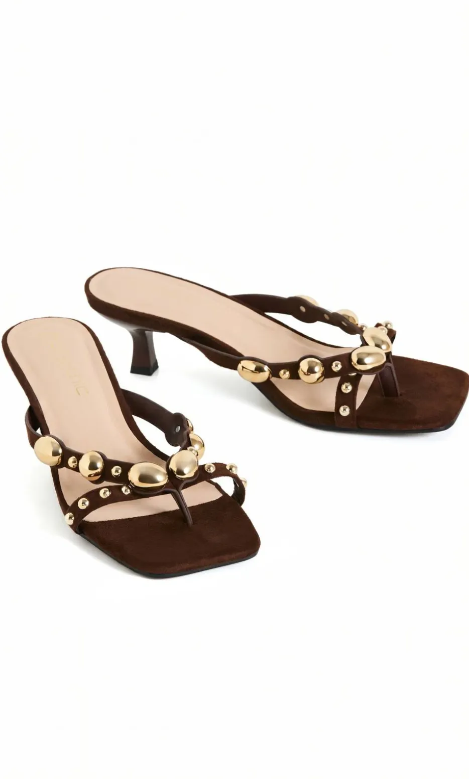 WIDE FIT Elara Stud Kitten Heel - chocolate