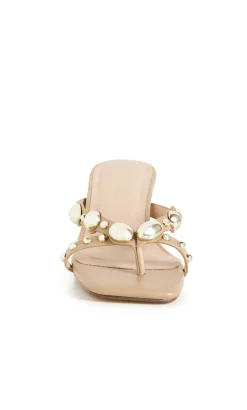 WIDE FIT Elara Stud Kitten Heel - almond